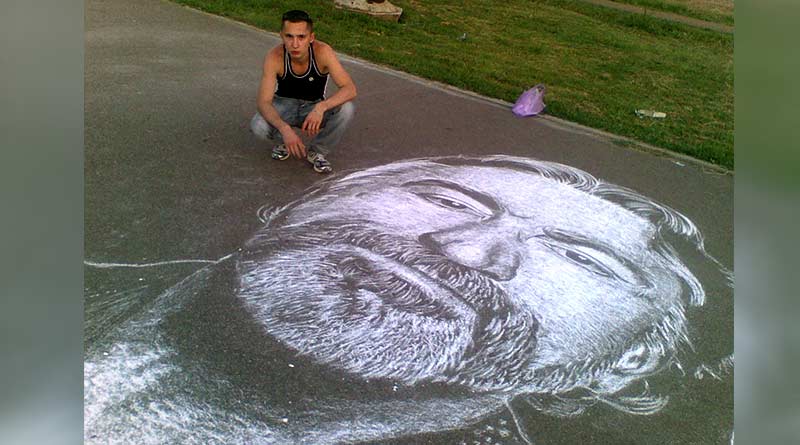 Chalk portrait by Russian streat artist Rustam Valeev