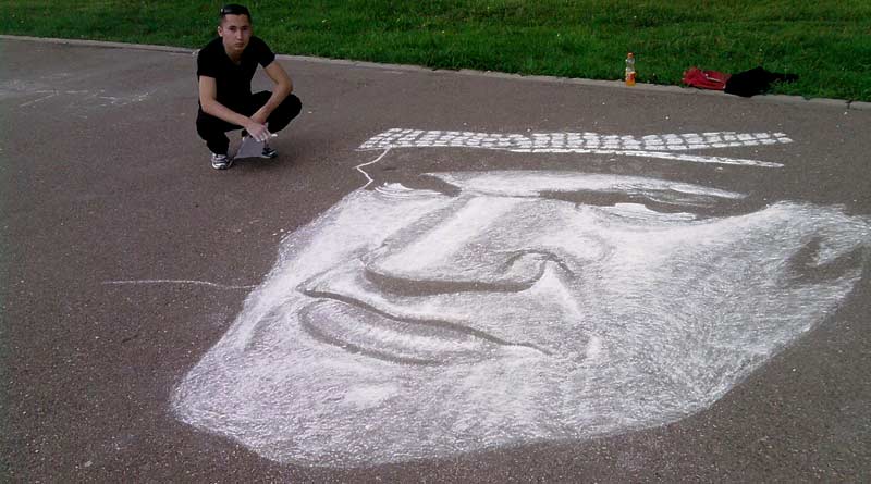 Celebrity chalk portrait by Rustam Valeyev