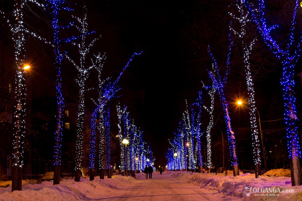 Lenina avenue on New Year night 2017, Yaroslavl