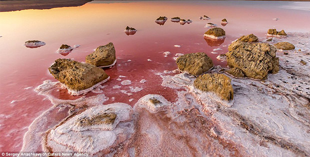 World's natural wonder: incredible pink lake in Crimea